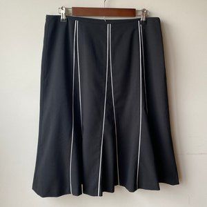 Ann Taylor Black Midi Skirt with White Vertical Trim